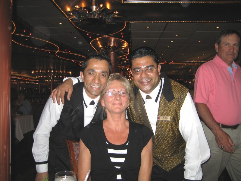 Linda with our waiters, Chandana and Thuthisa